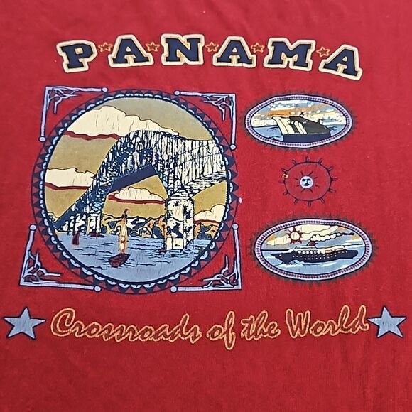 Vintage Unisex Panama City Logo Short Sleeves Cotton T-Shirt Medium Burgundy - Picture 15 of 16